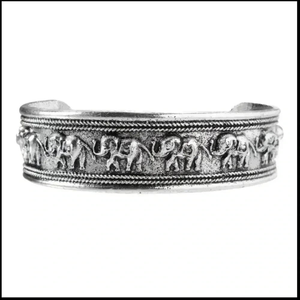 5 bohemian style‎ bracelets silver tone antique finish crescent moon elephant